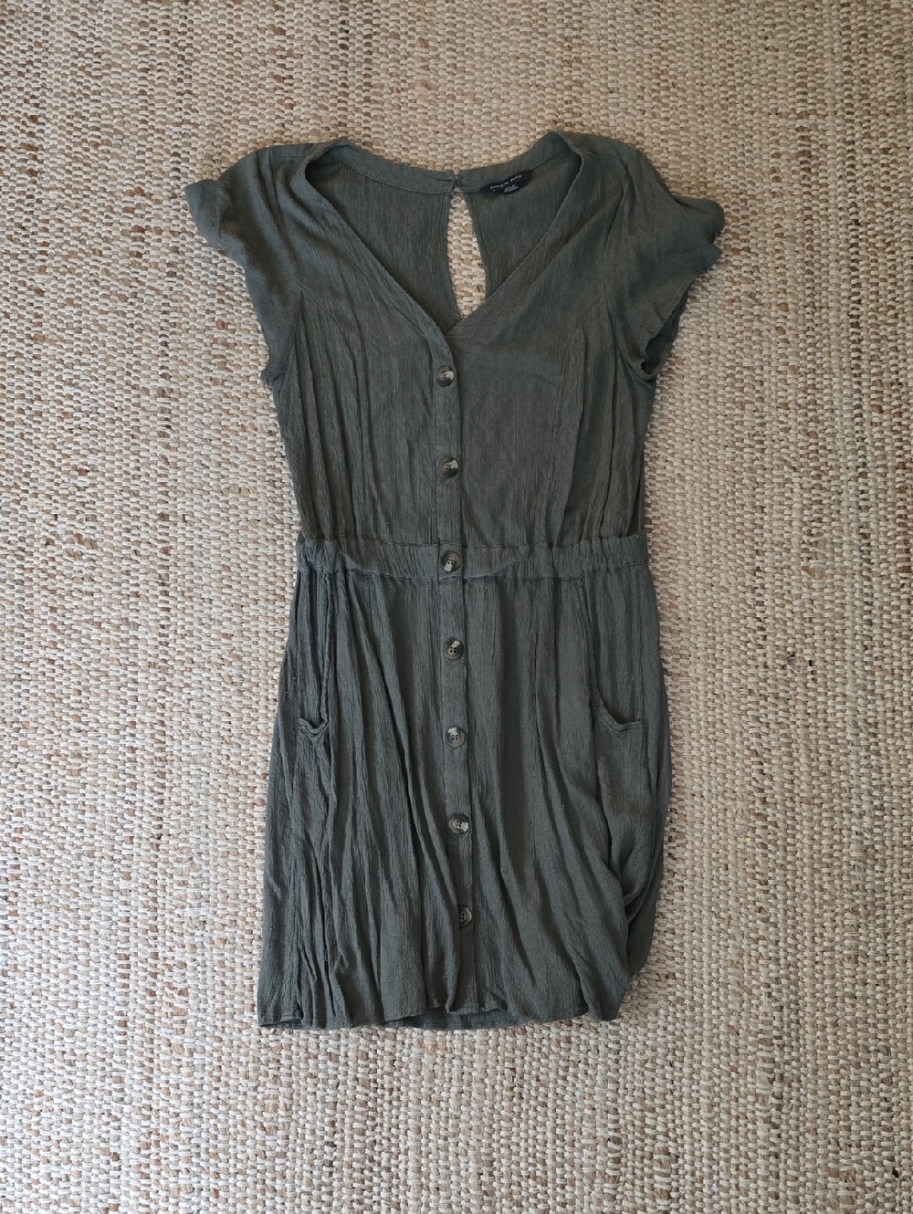 American Eagle Outfitters Olive Button-Front Mini Dress